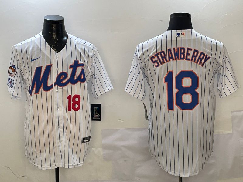 Men New York Mets #18 Strawberry White Stripe Game 2025 Nike MLB Jersey style 2->milwaukee brewers->MLB Jersey